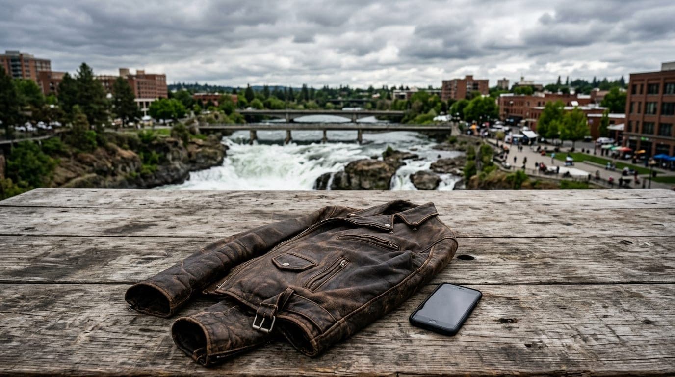 A leather jacket and a single smartphone rest on a weathered wooden table at a Kendall Yards patio. In the lower third, th...