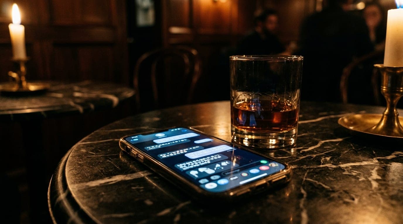 A high-contrast macro shot of a smartphone screen resting on a dark marble bistro table, displaying an active Cincinnati-b...