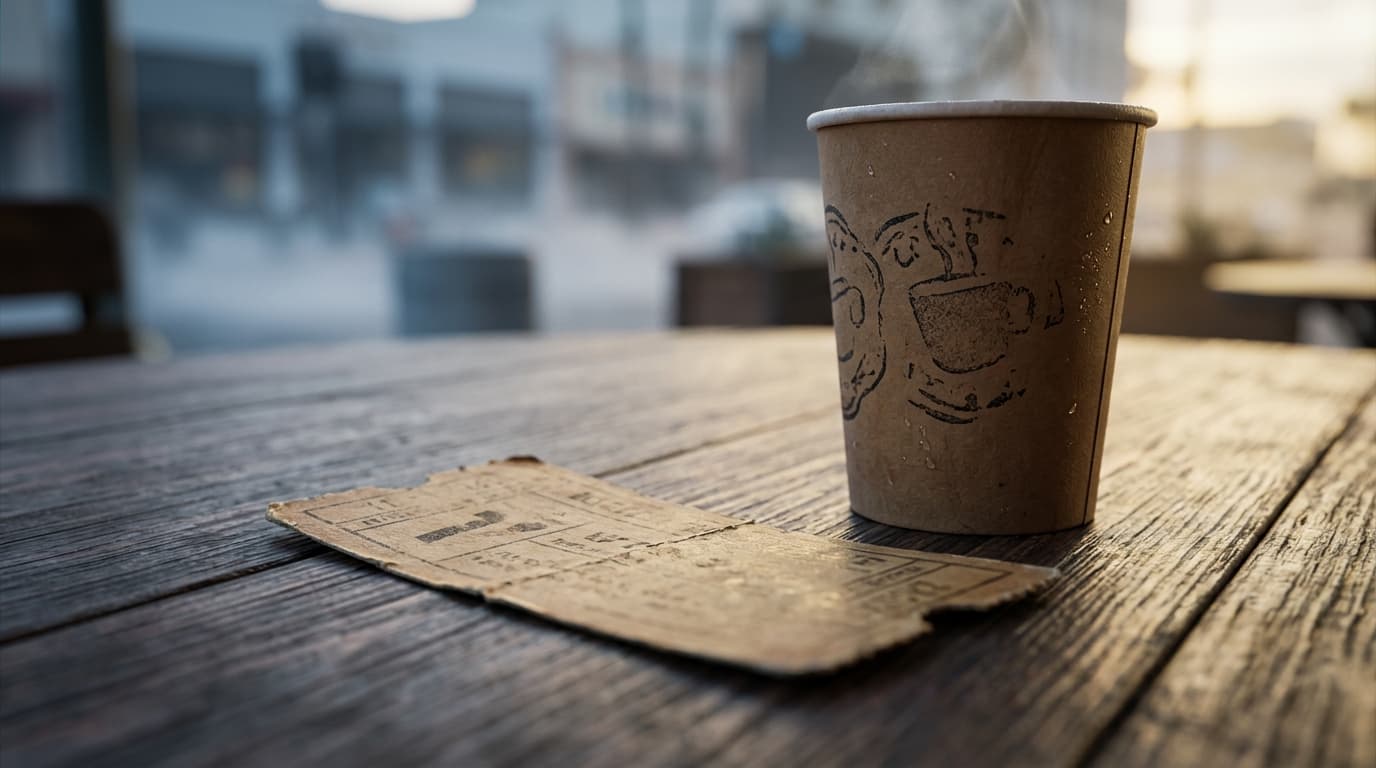 A sun-drenched, low-angle hero shot of a weathered vintage ticket stub from the Fox Theater resting on a worn wooden table...